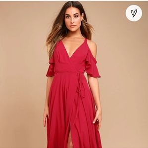 NWT - Lulu's - Easy Listening Berry Pink Cold-Shoulder Wrap Maxi Dress - XS